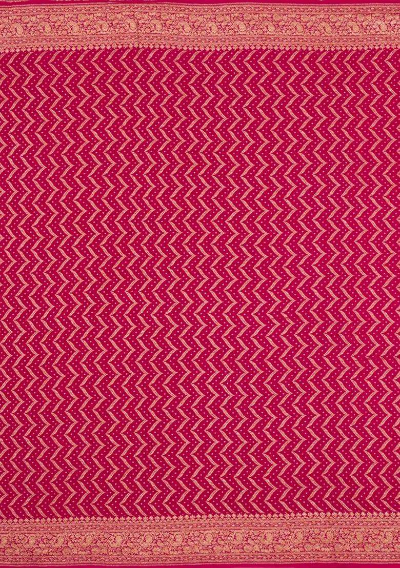 Pink Handloom Banarasi Khaddi Georgette Silk Saree With Zari Border With Buttas And Brocade Design For Women - Indya