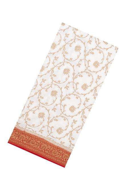 White Handloom Banarasi Khaddi Georgette Silk Saree With Contrast Border With Buttas And Brocade Design For Women