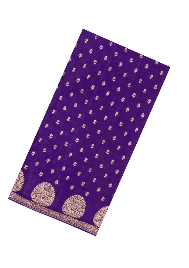 Purple Handloom Banarasi Khaddi Georgette Silk Saree With Floral Motifs With Buttas And Brocade Design For Women - Indya