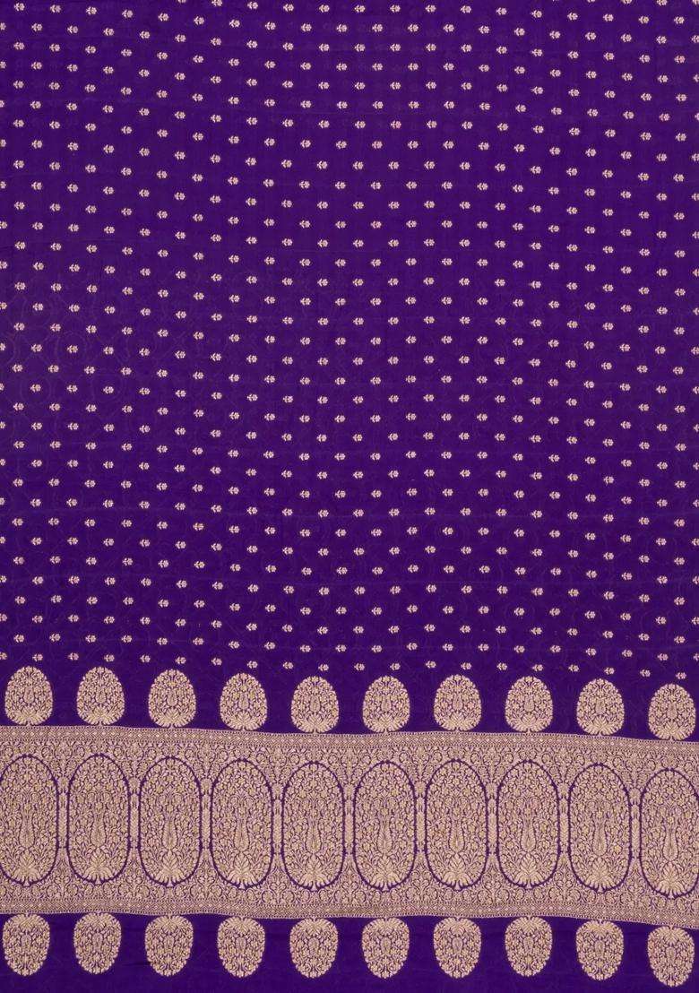 Purple Handloom Banarasi Khaddi Georgette Silk Saree With Floral Motifs With Buttas And Brocade Design For Women - Indya