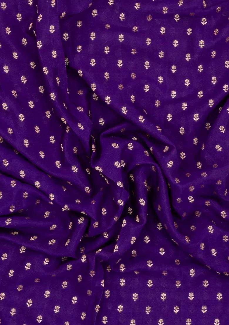 Purple Handloom Banarasi Khaddi Georgette Silk Saree With Floral Motifs With Buttas And Brocade Design For Women - Indya