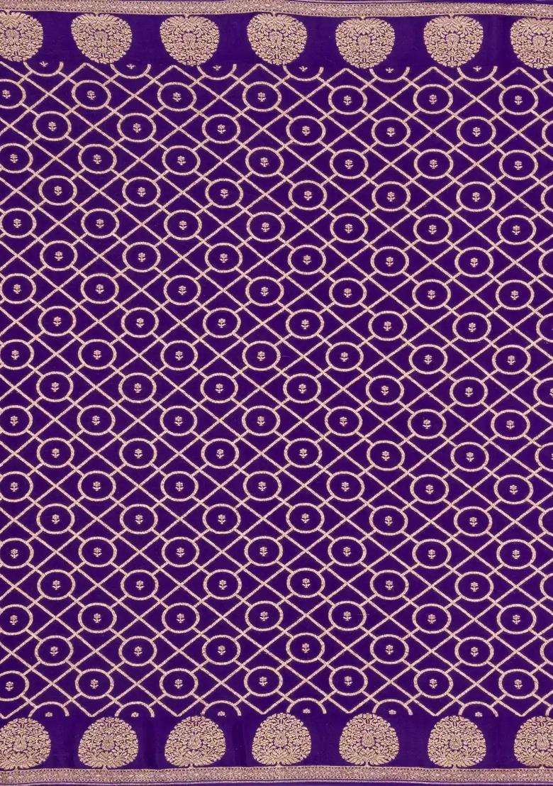 Purple Handloom Banarasi Khaddi Georgette Silk Saree With Floral Motifs With Buttas And Brocade Design For Women - Indya