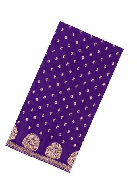 Purple Handloom Banarasi Khaddi Georgette Silk Saree With Floral Motifs With Buttas And Brocade Design For Women