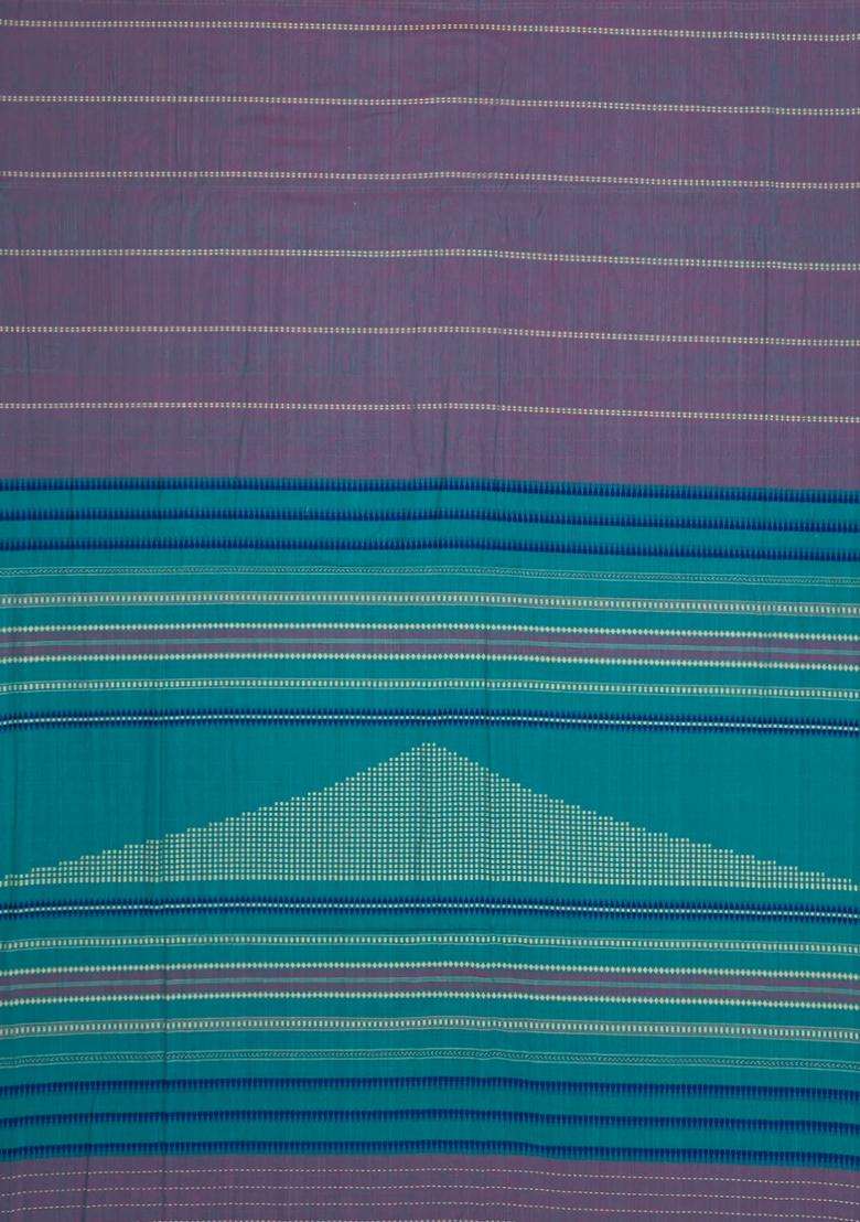 Dark Grey Handloom Bengal Cotton Saree With Stripes With Checks And Stripes Design For Women - Indya