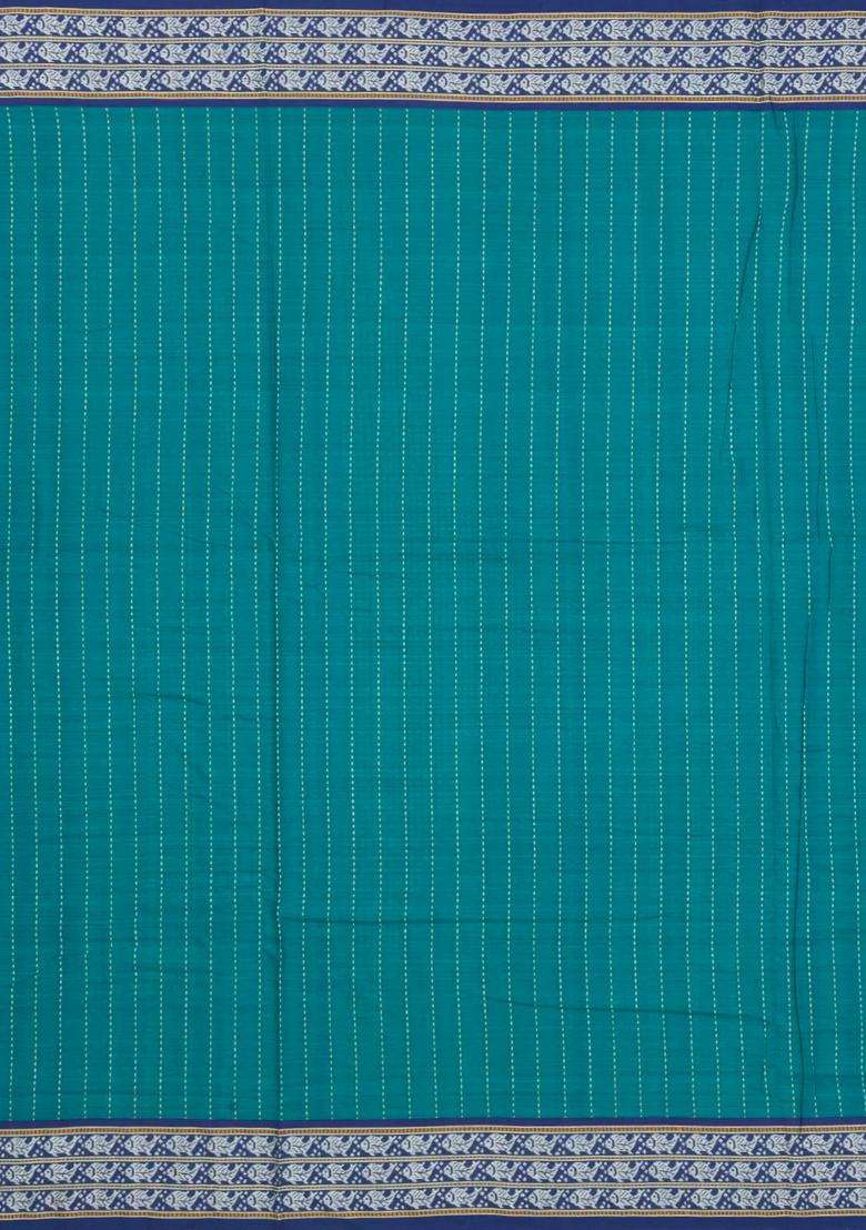 Dark Grey Handloom Bengal Cotton Saree With Stripes With Checks And Stripes Design For Women - Indya