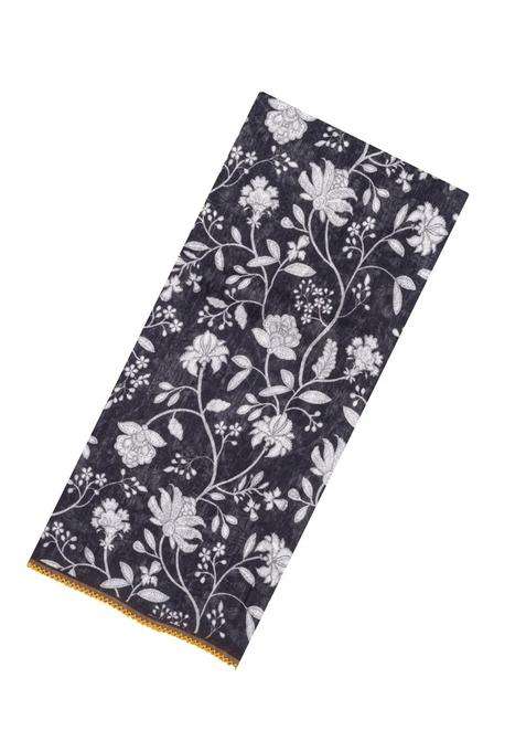 Black Handloom Linen Saree With Printed Floral Motifs For Women