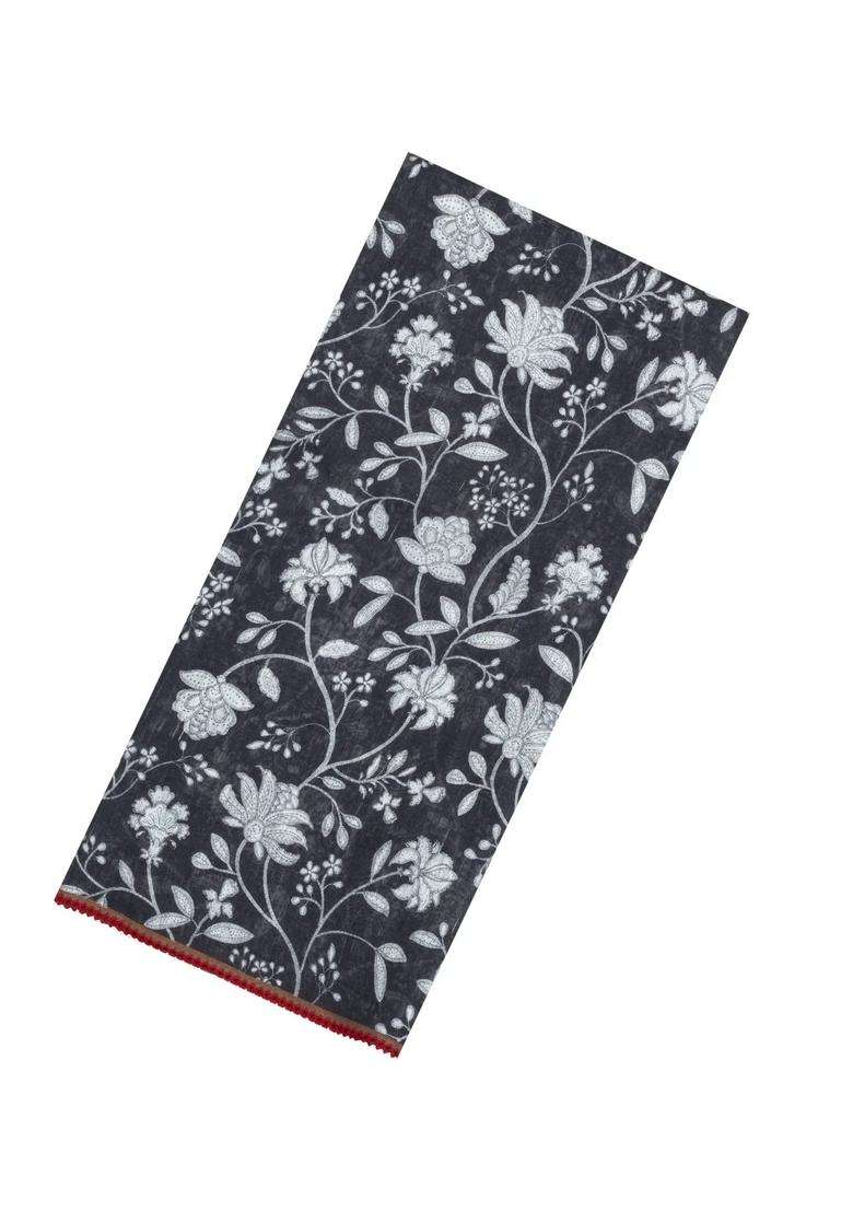 Black Handloom Linen Saree With Printed Floral Motifs For Women - Indya