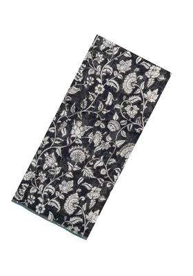 Black Handloom Linen Saree With Printed White Floral Motifs For Women