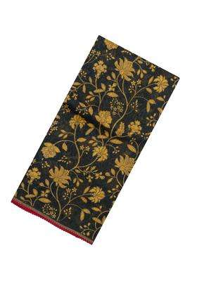 Black Handloom Linen Saree With Printed Yellow Floral Motifs For Women