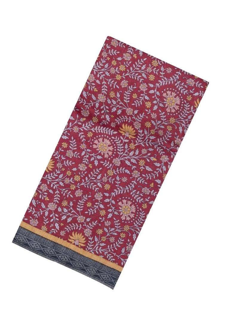 Crimson Printed Pure Silk Saree With Floral Motifs For Women - Indya