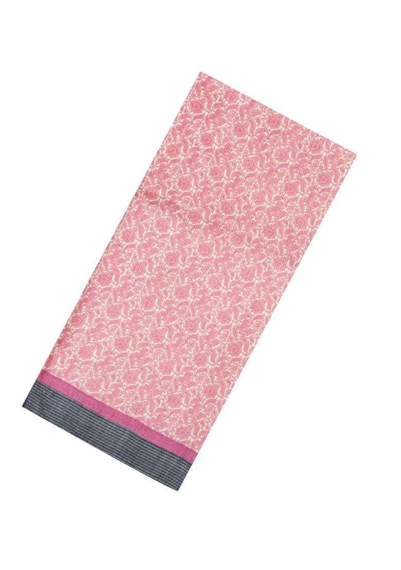 Baby Pink Printed Pure Silk Saree With Floral Motifs For Women - Indya
