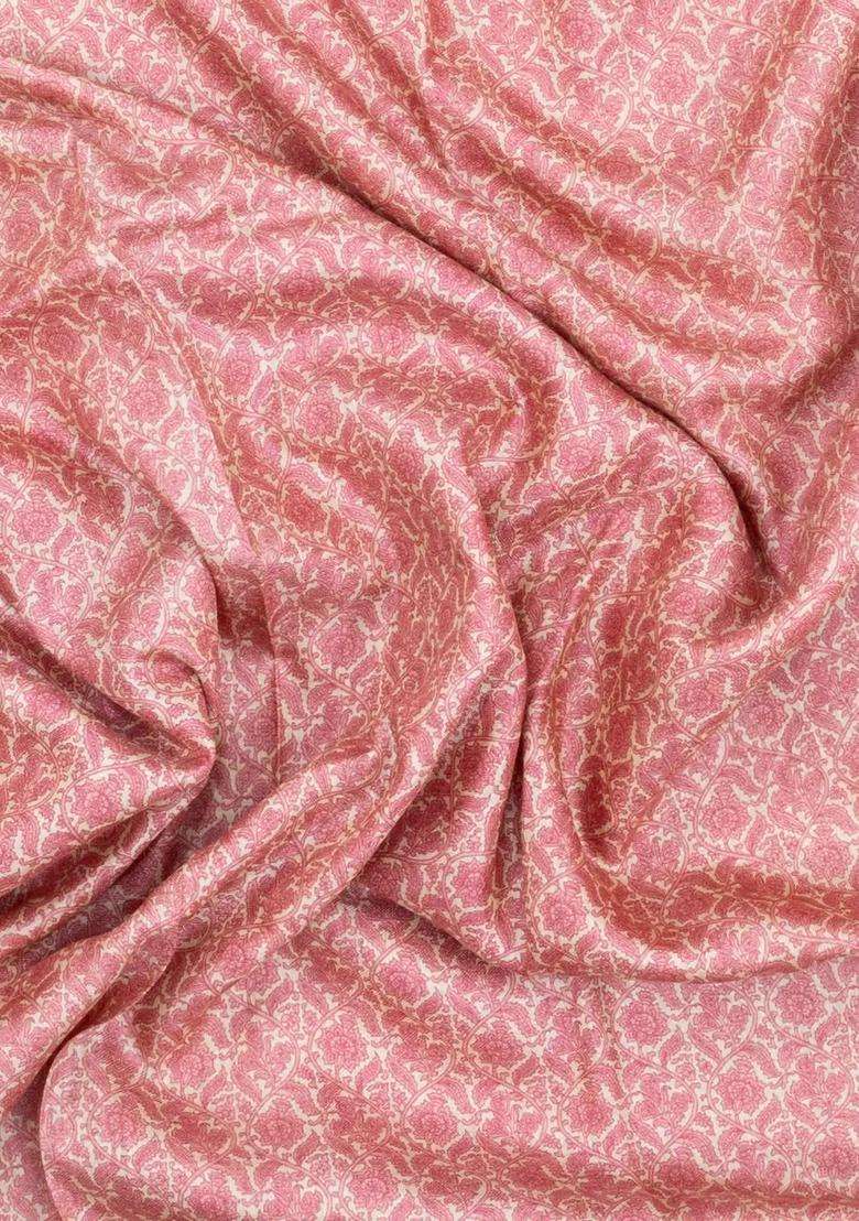 Baby Pink Printed Pure Silk Saree With Floral Motifs For Women - Indya