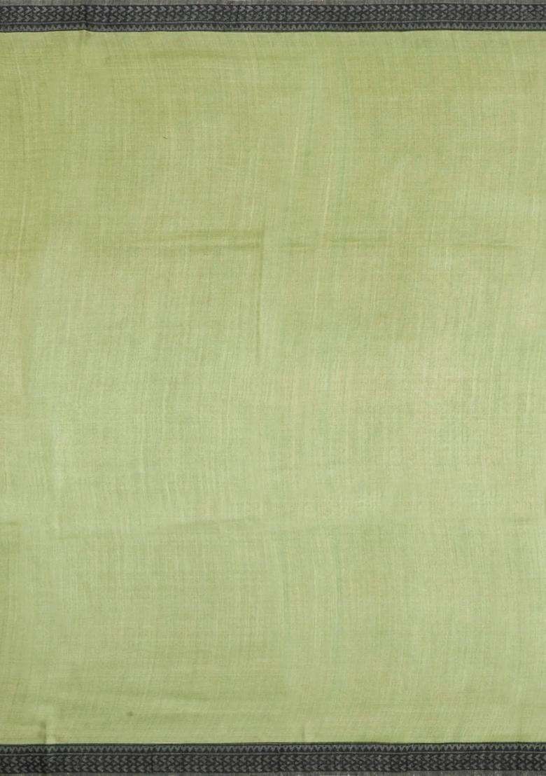 Cardamom Green Printed Pure Silk Saree With Floral Motifs For Women - Indya