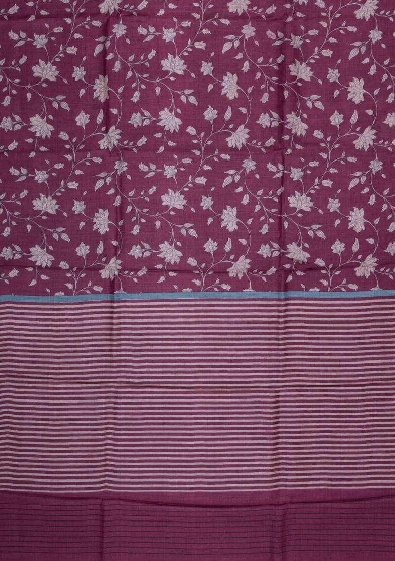 Maroon Printed Pure Silk Saree With Floral Motifs For Women - Indya