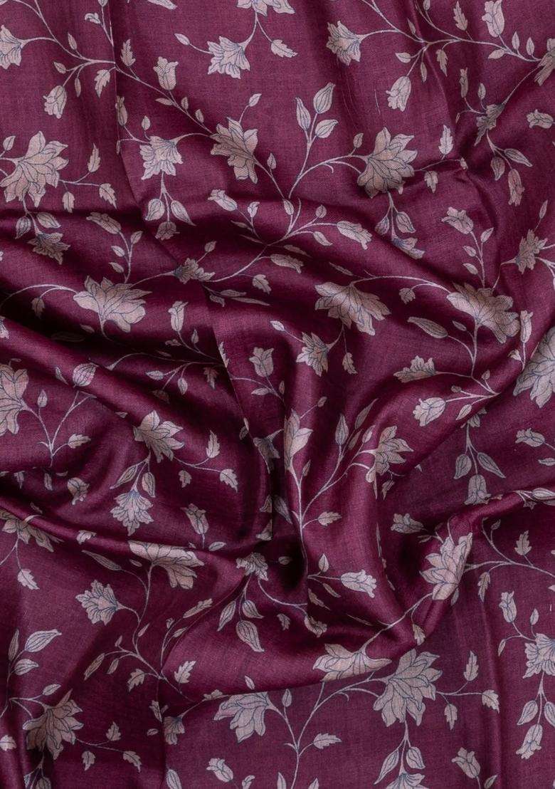 Maroon Printed Pure Silk Saree With Floral Motifs For Women - Indya
