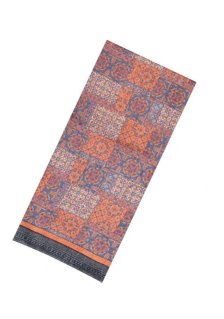 Rust Printed Pure Silk Saree With Floral Motifs For Women - Indya