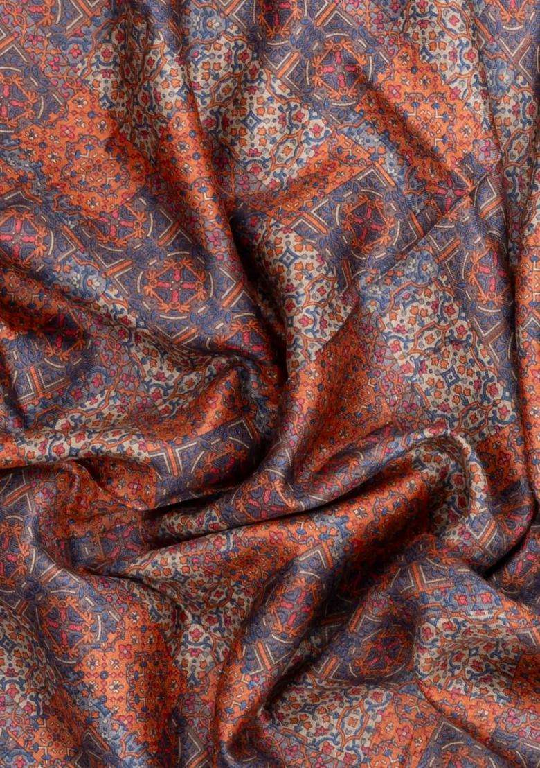 Rust Printed Pure Silk Saree With Floral Motifs For Women - Indya