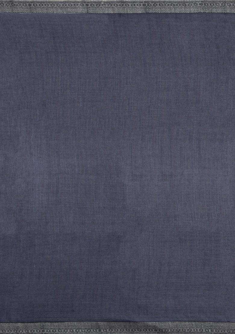 Dark Grey Printed Pure Silk Saree With Floral Motifs For Women - Indya