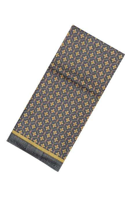 Dark Grey Printed Pure Silk Saree With Floral Motifs For Women