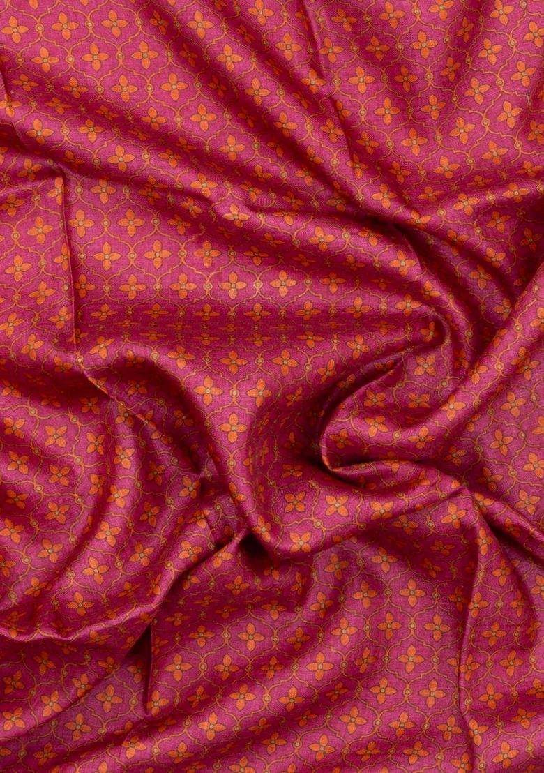 Dark Peach Printed Pure Silk Saree With Floral Motifs For Women - Indya