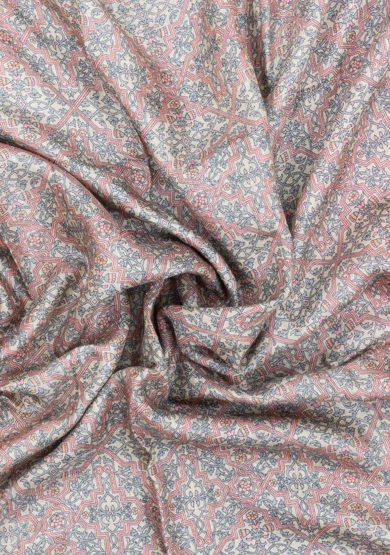 Baby Pink Printed Pure Silk Saree With Floral Motifs For Women - Indya