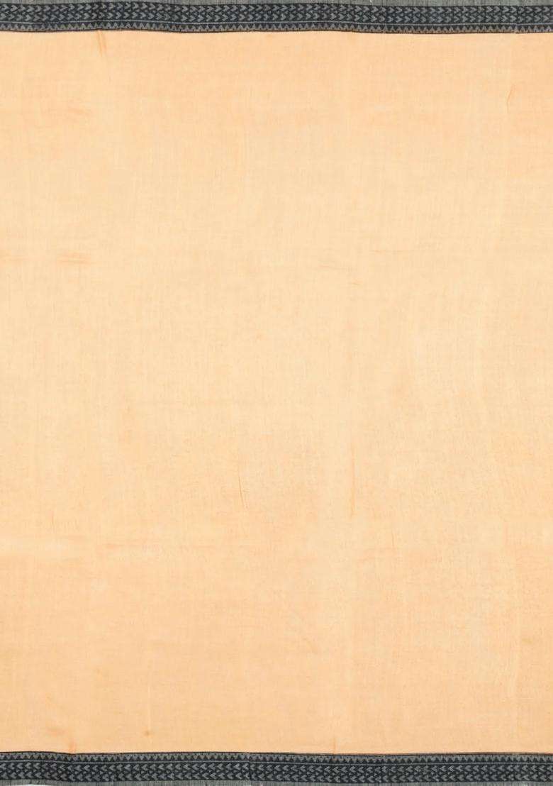 Light Peach Printed Pure Silk Saree With Floral Motifs For Women - Indya