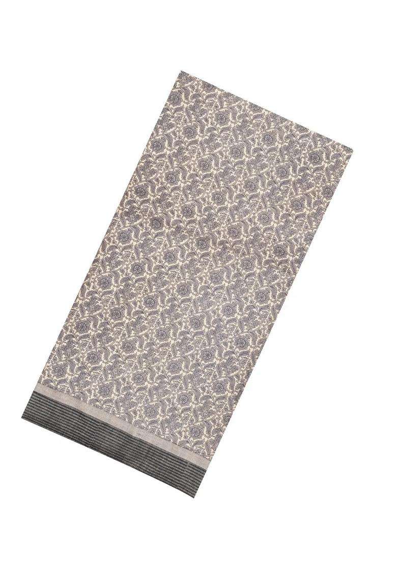 Taupe Printed Pure Silk Saree With Floral Motifs For Women - Indya