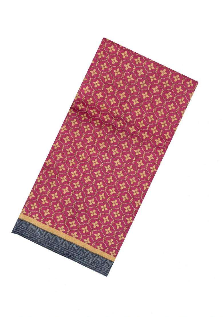 Peach Printed Pure Silk Saree With Floral Motifs For Women - Indya