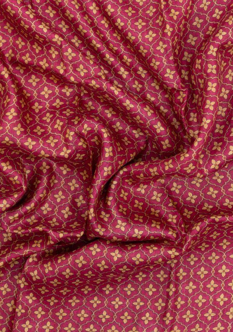 Peach Printed Pure Silk Saree With Floral Motifs For Women - Indya