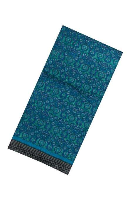 Cyan Printed Pure Silk Saree With Floral Motifs For Women