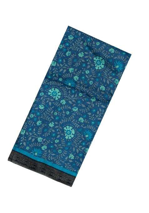Indigo Printed Pure Silk Saree With Floral Motifs For Women