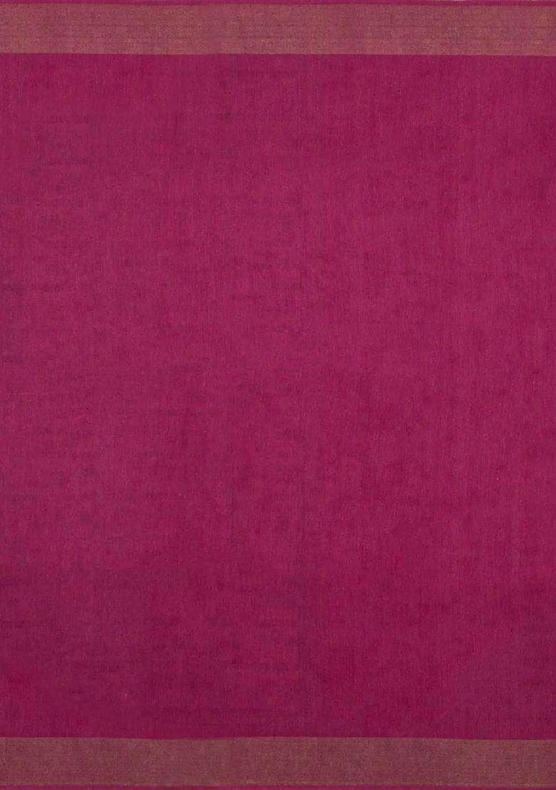 Magenta Printed Tussar Silk Saree With Stripes Printed Pallu For Women - Indya