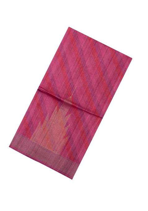 Magenta Printed Tussar Silk Saree With Stripes Printed Pallu For Women
