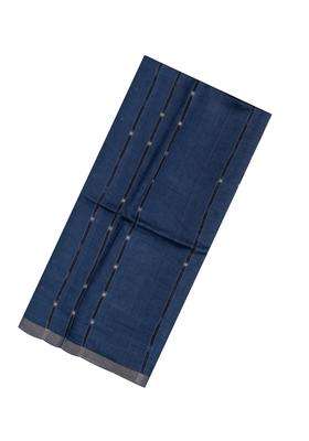 Navy Blue Printed Tussar Silk Saree With Stripes Printed Pallu For Women