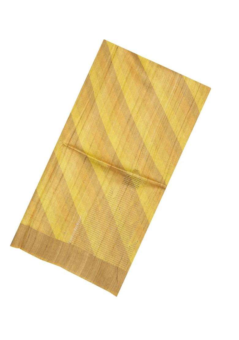 Yellow Printed Tussar Silk Saree With Buttas Printed Pallu For Women - Indya