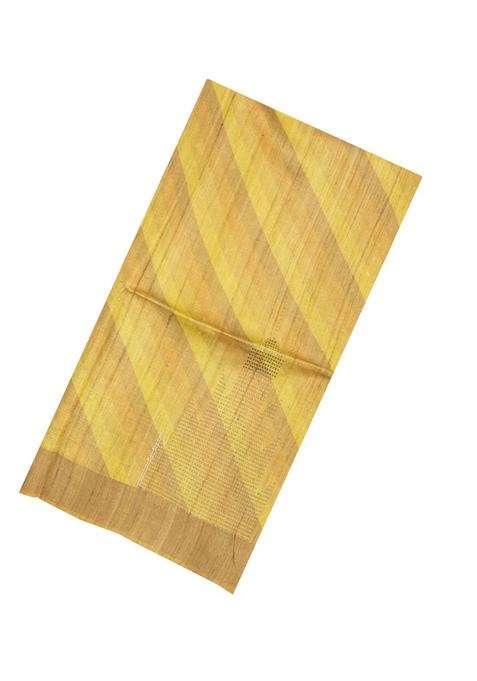 Yellow Printed Tussar Silk Saree With Buttas Printed Pallu For Women