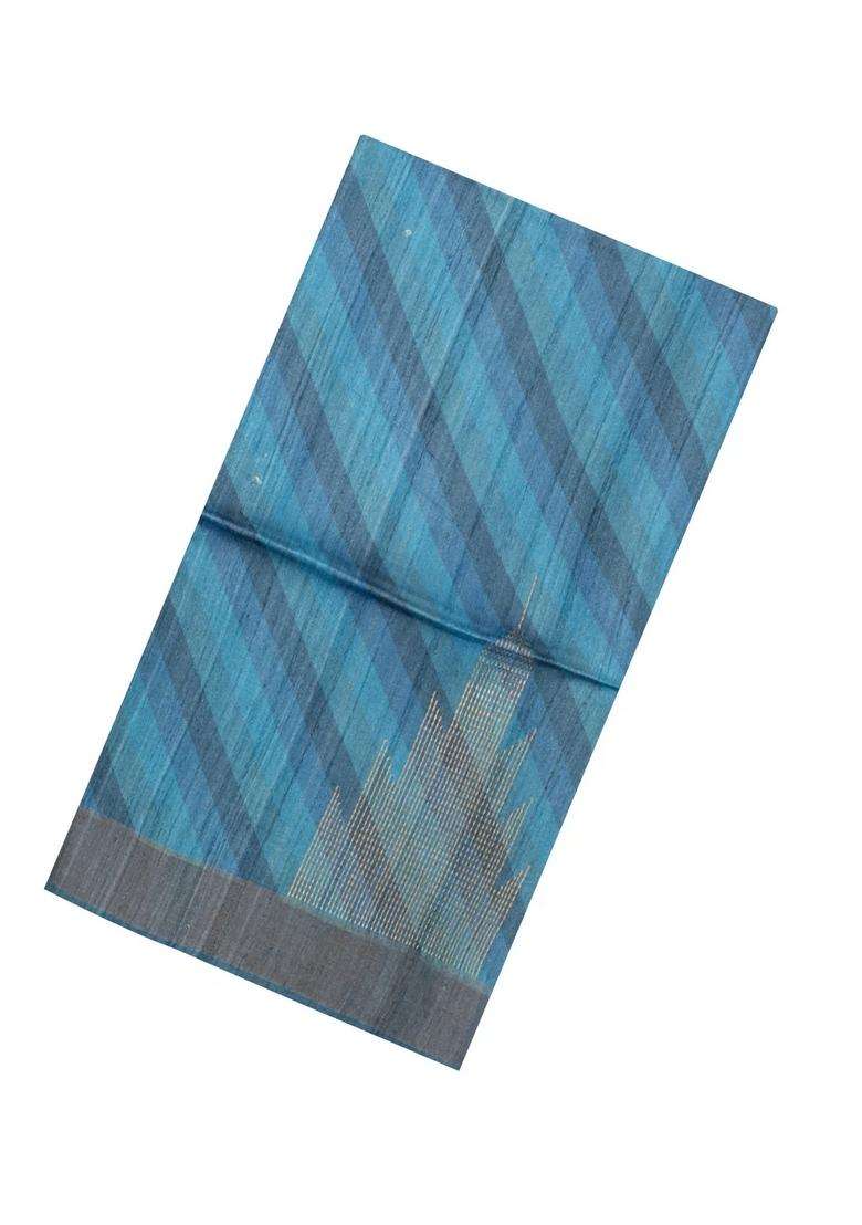 Blue Printed Tussar Silk Saree With Buttas Printed Pallu For Women - Indya