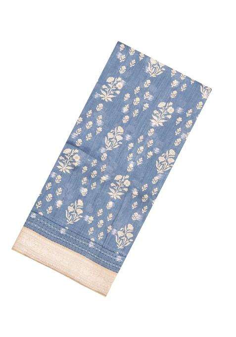 Grey Printed Tussar Silk Saree With Floral Motifs For Women