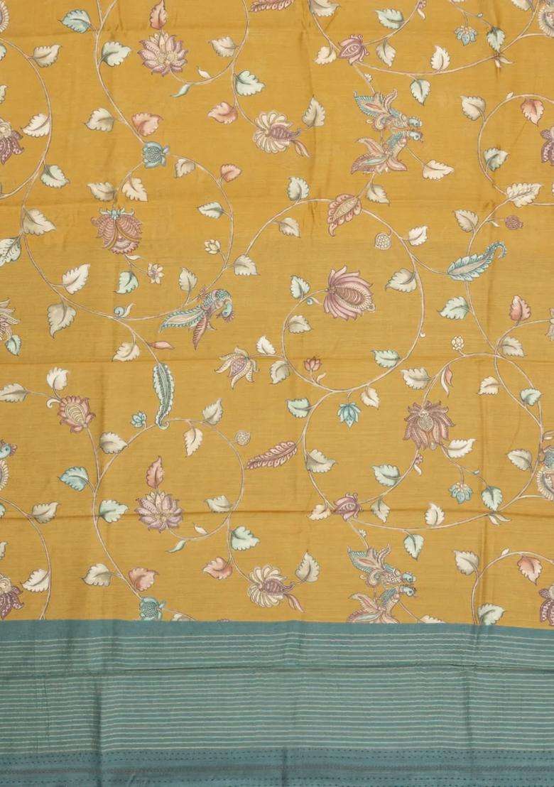 Sandal Printed Tussar Silk Saree With Floral Motifs For Women - Indya