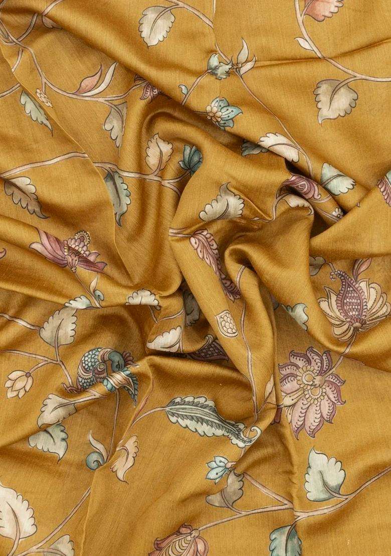 Sandal Printed Tussar Silk Saree With Floral Motifs For Women - Indya