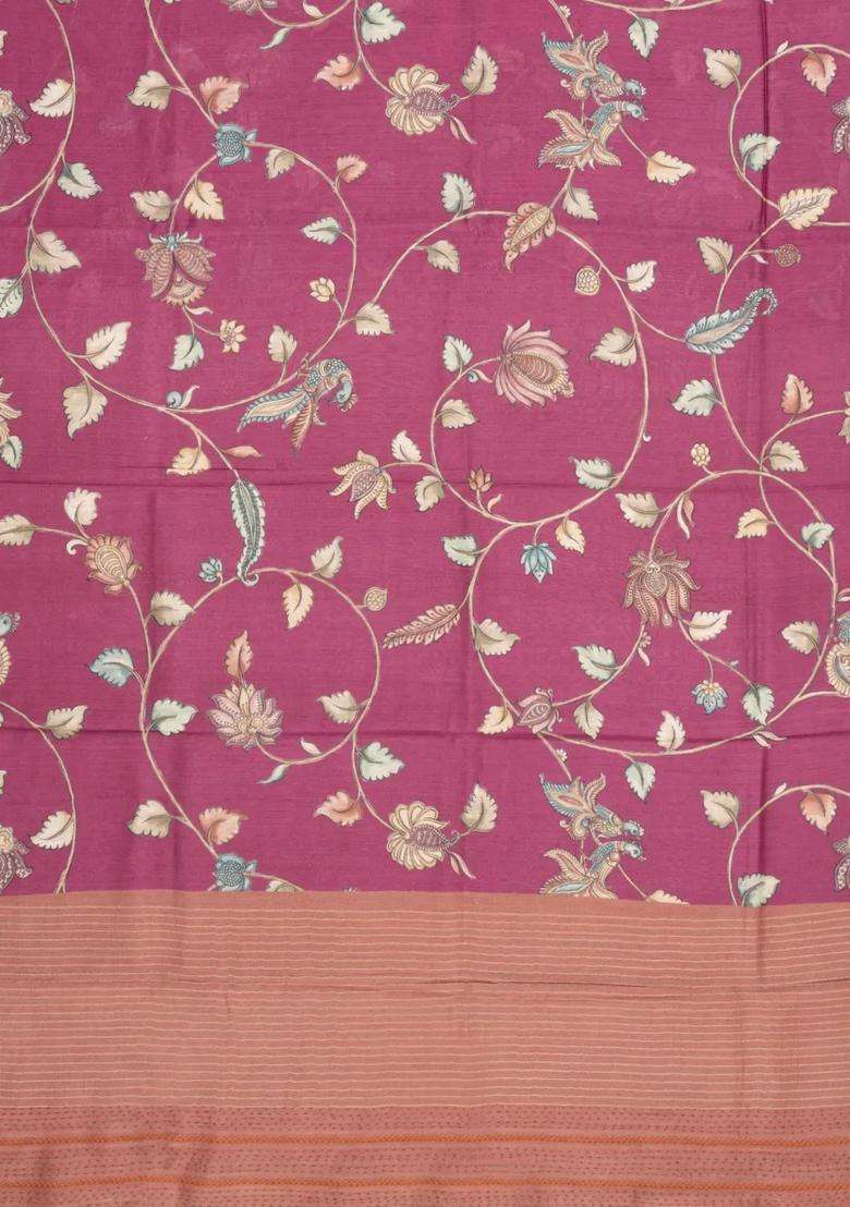 Chestnut Pink Chesnutt Pink Printed Tussar Silk Saree With Floral Motifs For Women - Indya