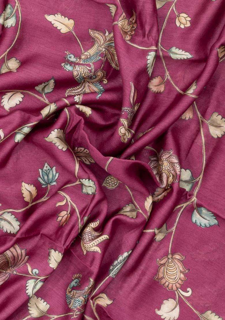 Chestnut Pink Chesnutt Pink Printed Tussar Silk Saree With Floral Motifs For Women - Indya