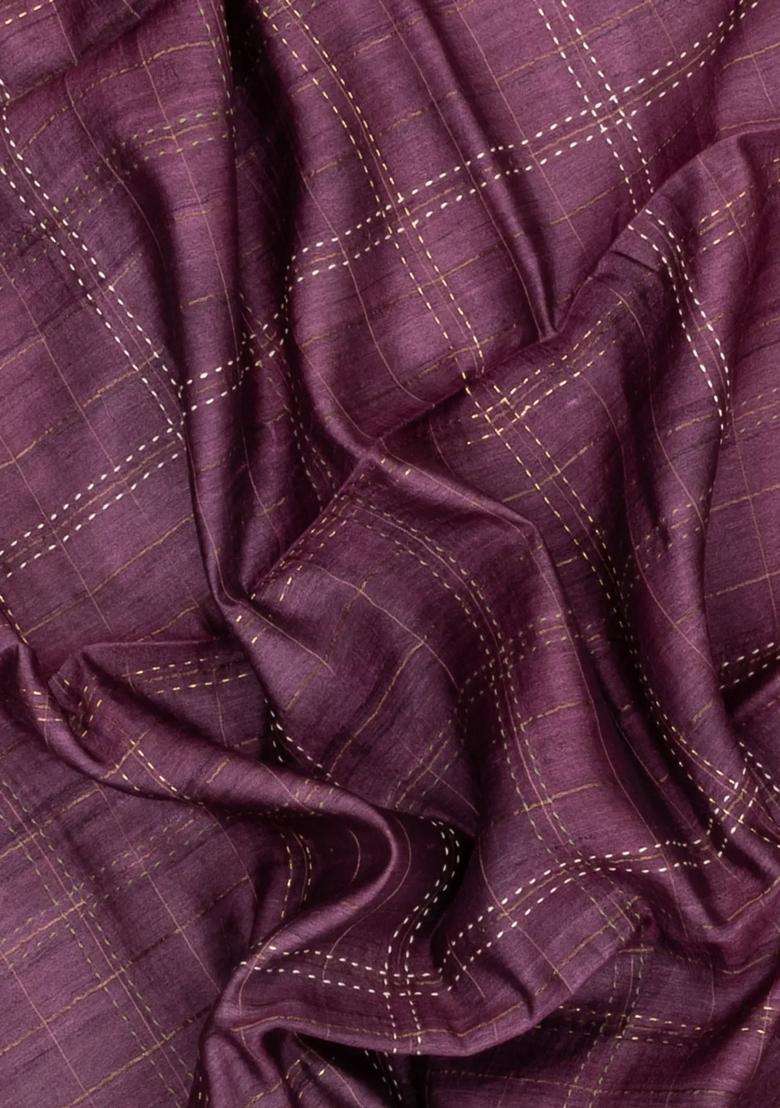 Lilac Printed Tussar Silk Saree With Floral Motifs In Border For Women - Indya