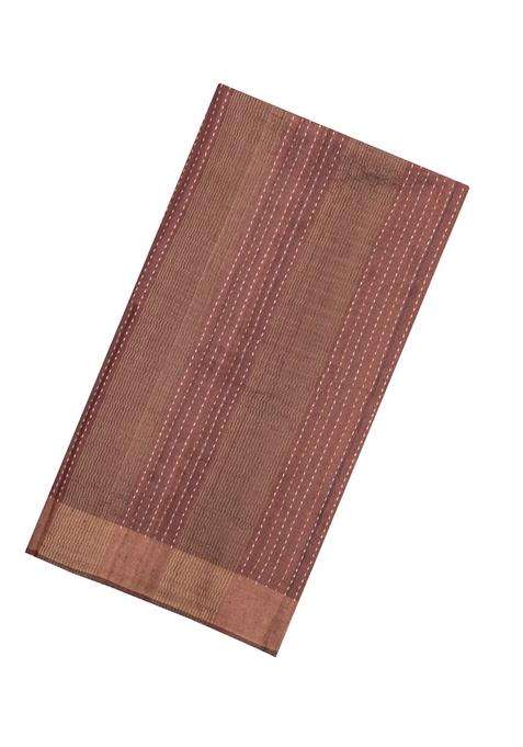 Brown Printed Tussar Silk Saree With Floral Motifs In Border For Women