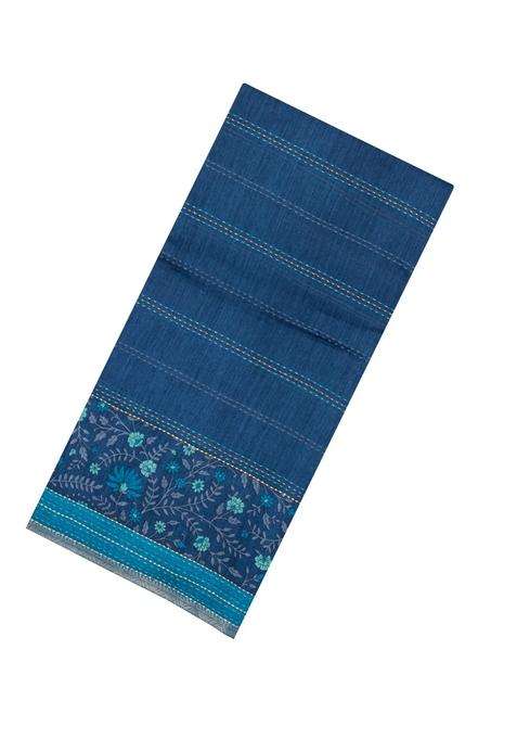 Blue Printed Tussar Silk Saree With Floral Motifs In Border For Women