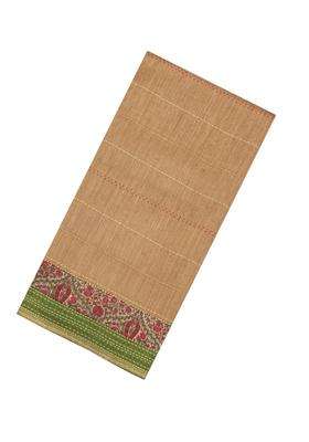 Peach Printed Tussar Silk Saree With Floral Motifs In Border For Women