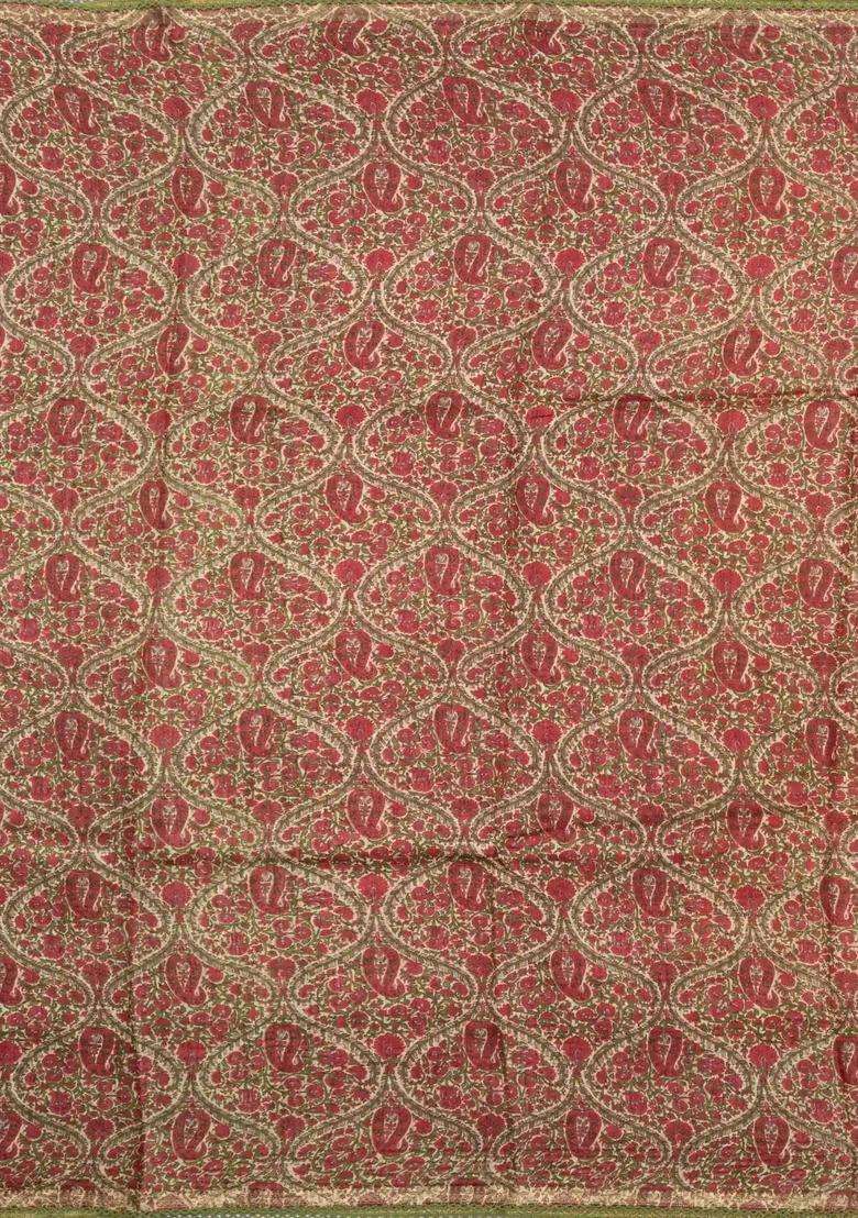 Peach Printed Tussar Silk Saree With Floral Motifs In Border For Women - Indya