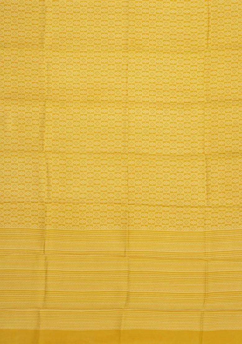 Mustard Printed Tussar Silk Saree With Floral Motifs For Women - Indya