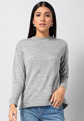Grey Pearl High Neck Sweater 