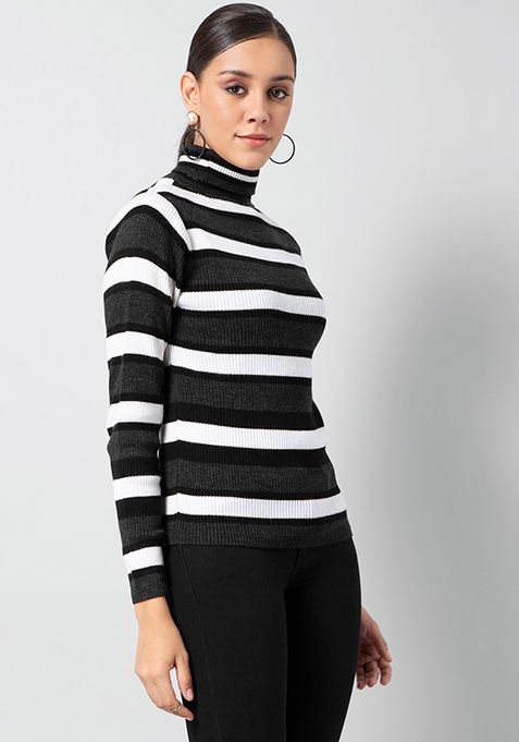 black and white striped turtleneck